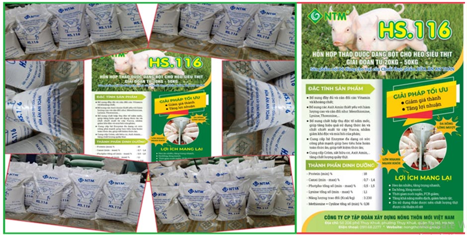 Cám thảo dược HS.116 sử dụng để chăn nuôi lợn thảo dược.